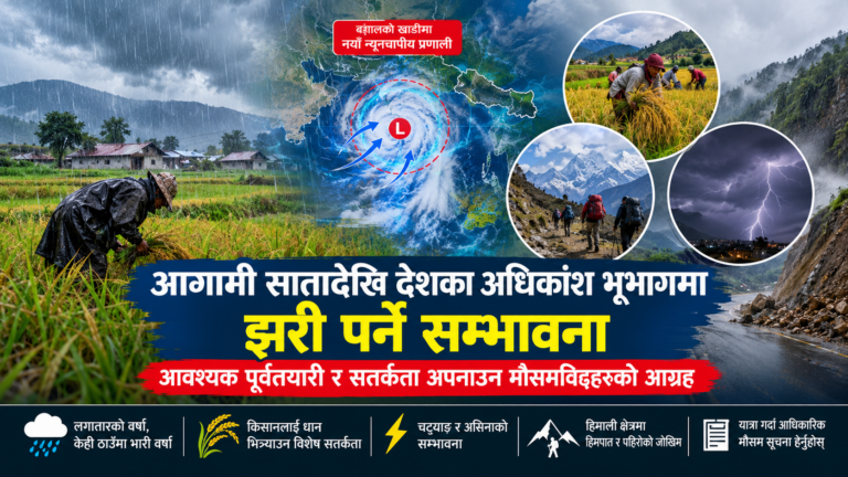 आगामी सातादेखि देशभर झरीको सम्भावना, किसान र पर्यटकलाई सतर्क रहन आग्रह